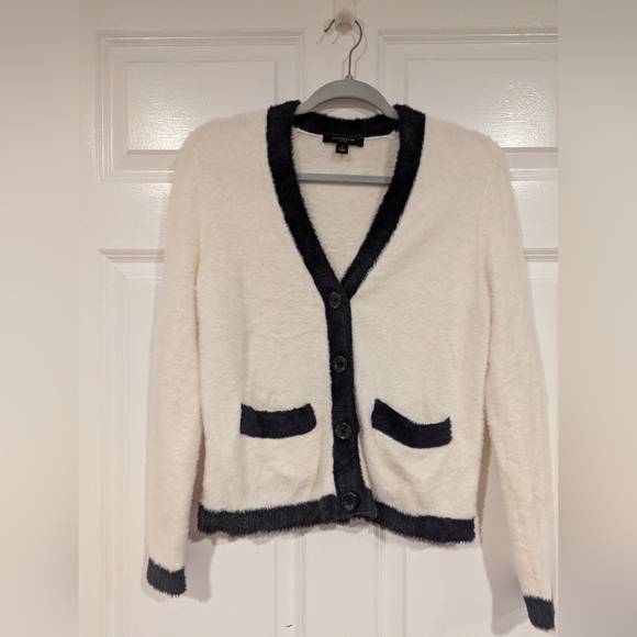 Ann Taylor Cream and Black Cardigan Sweater Small Petite - Picture 1 of 3